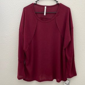 Forgotten Grace knit oversized raglan sleeve top NWT size XS burgundy…